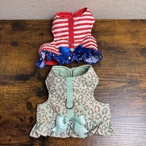SimplyDog & PS+ XS Dog Harness Vest Bundle Patriotic Leopard Ruffle 2 Pack